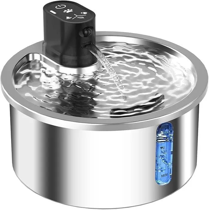 Stainless steel pet water fountain with constant temperature heating base in black colour