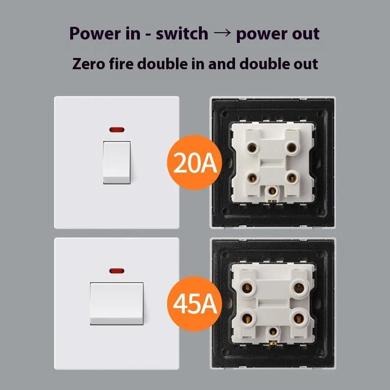 Water heater air conditioner high current switch with light panel indicator in gold finish