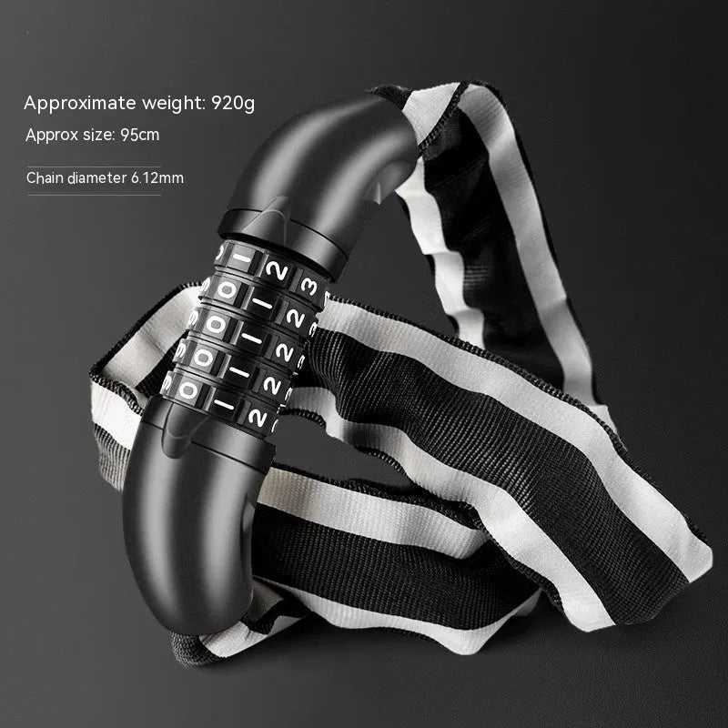 Portable black mountain bike chain lock with 95cm zinc alloy chain and anti hydraulic shear resistance