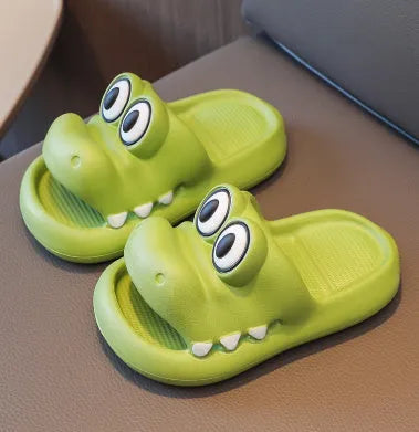 EVA platform parent-child sandals with animal pattern in blue, green, pink, or yellow for family outdoor use