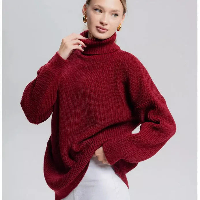 Women's imitation cashmere pullover sweater with 3D pattern in loose fit, shown in sky blue colour