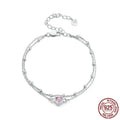 Sweet girlish style 925 sterling silver bracelet with heart-shaped pendant and adjustable chain
