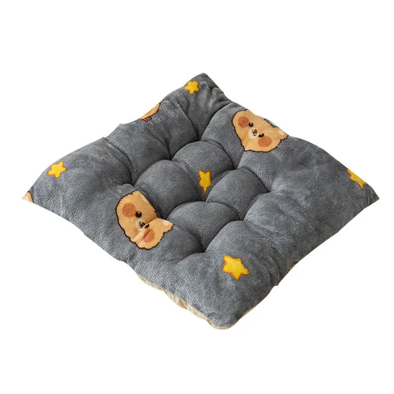 Thick plush seat cushion with cute bear head design, PP cotton filler, 40x40cm size