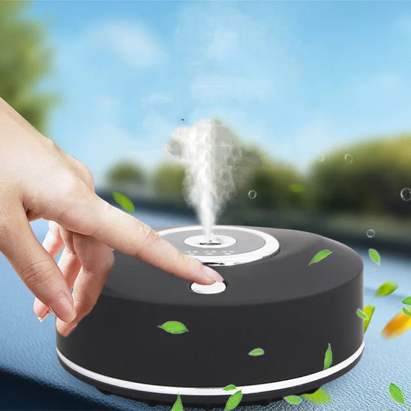 USB car perfume holder in black plastic with anti-slip pad for dashboard mounting