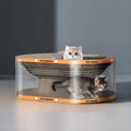 White transparent cat scratch board and nest tunnel toy made from PVC and corrugated board
