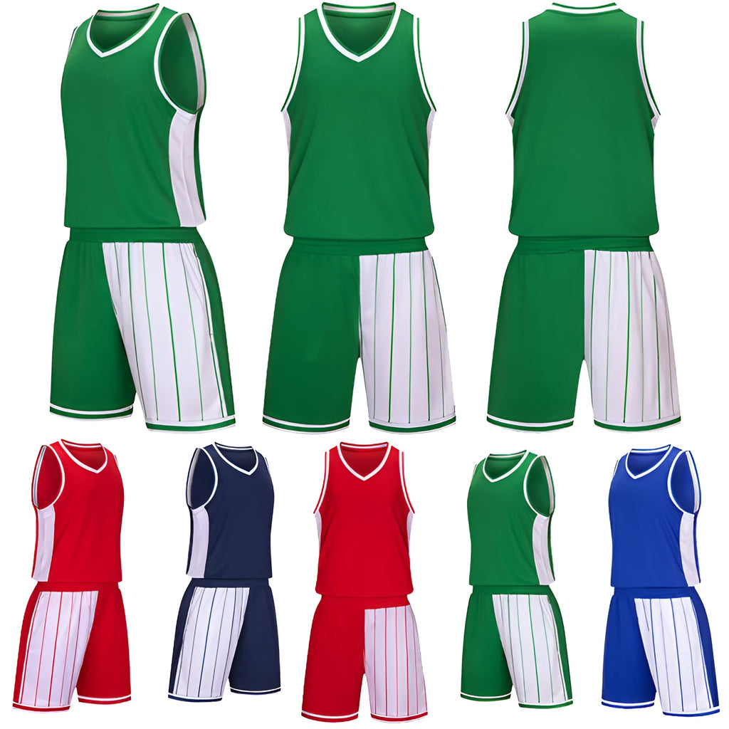 Men's basketball training suit in polyester with matching top and shorts in grass green colour