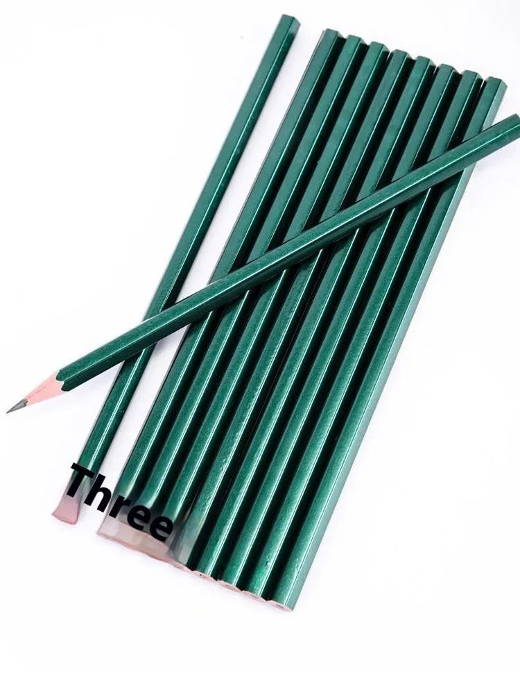 Green rod pencil set showing six-angle wooden barrels with 2B and HB graphite grades