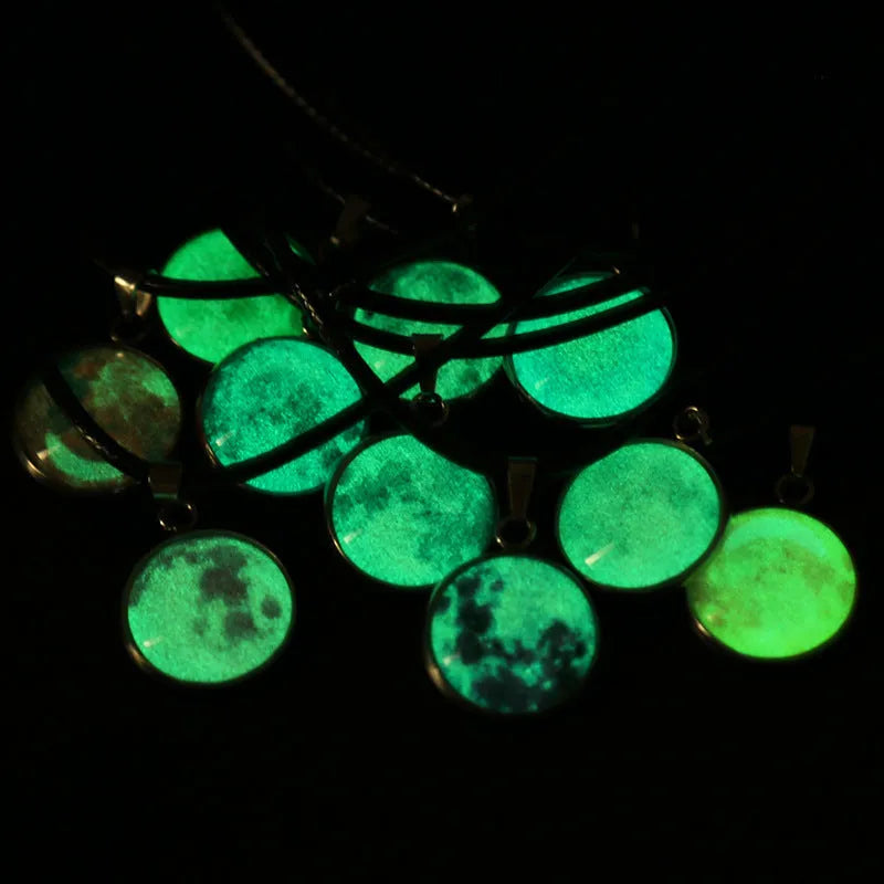 Christmas moon night sky luminous alloy pendant necklace with constellation design in glass and coloured glaze