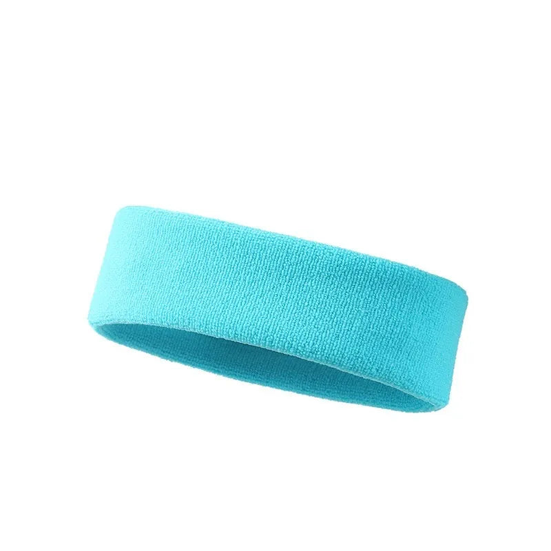 Solid colour elastic sports sweat band in black, shown stretched, for running and gym use.