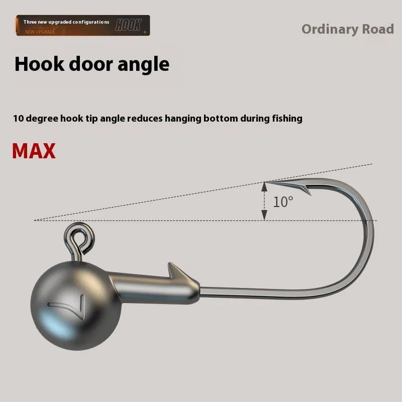 Set of 50 lead-headed steel jig hooks in primary colours for fishing.