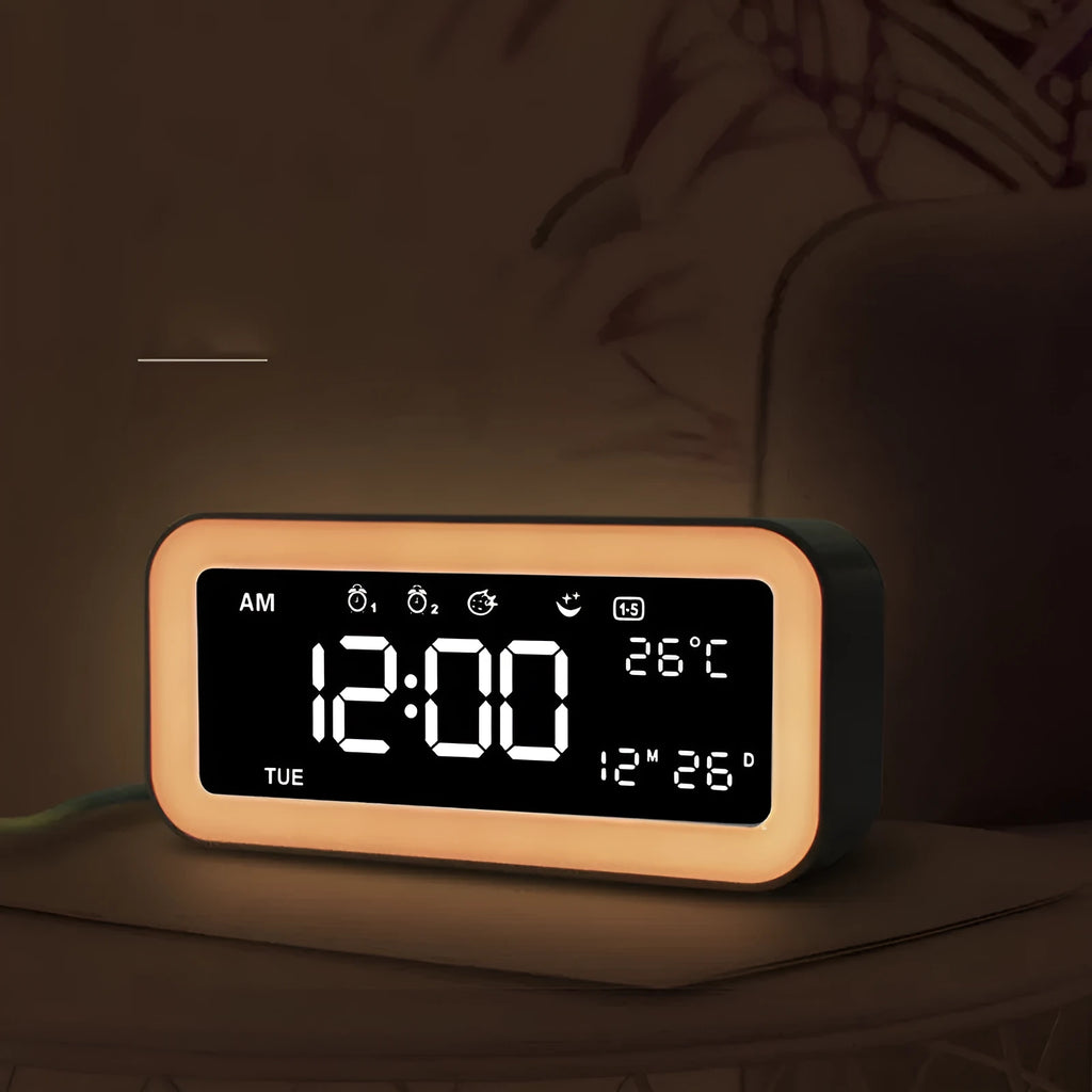 American-style rectangular blue LED atmosphere alarm clock with digital display