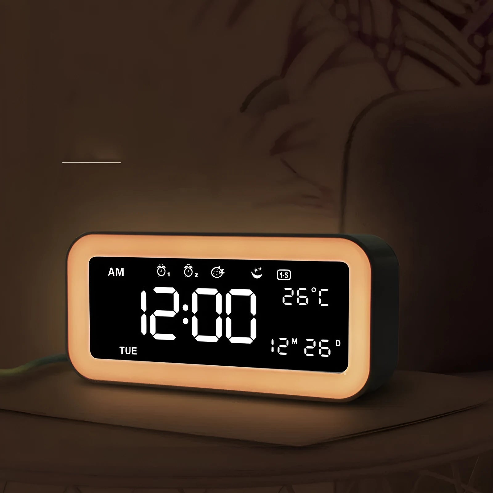 American-style rectangular blue LED atmosphere alarm clock with digital display
