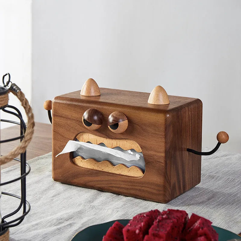 Little Monster cartoon wooden tissue box measuring 190x104x125mm