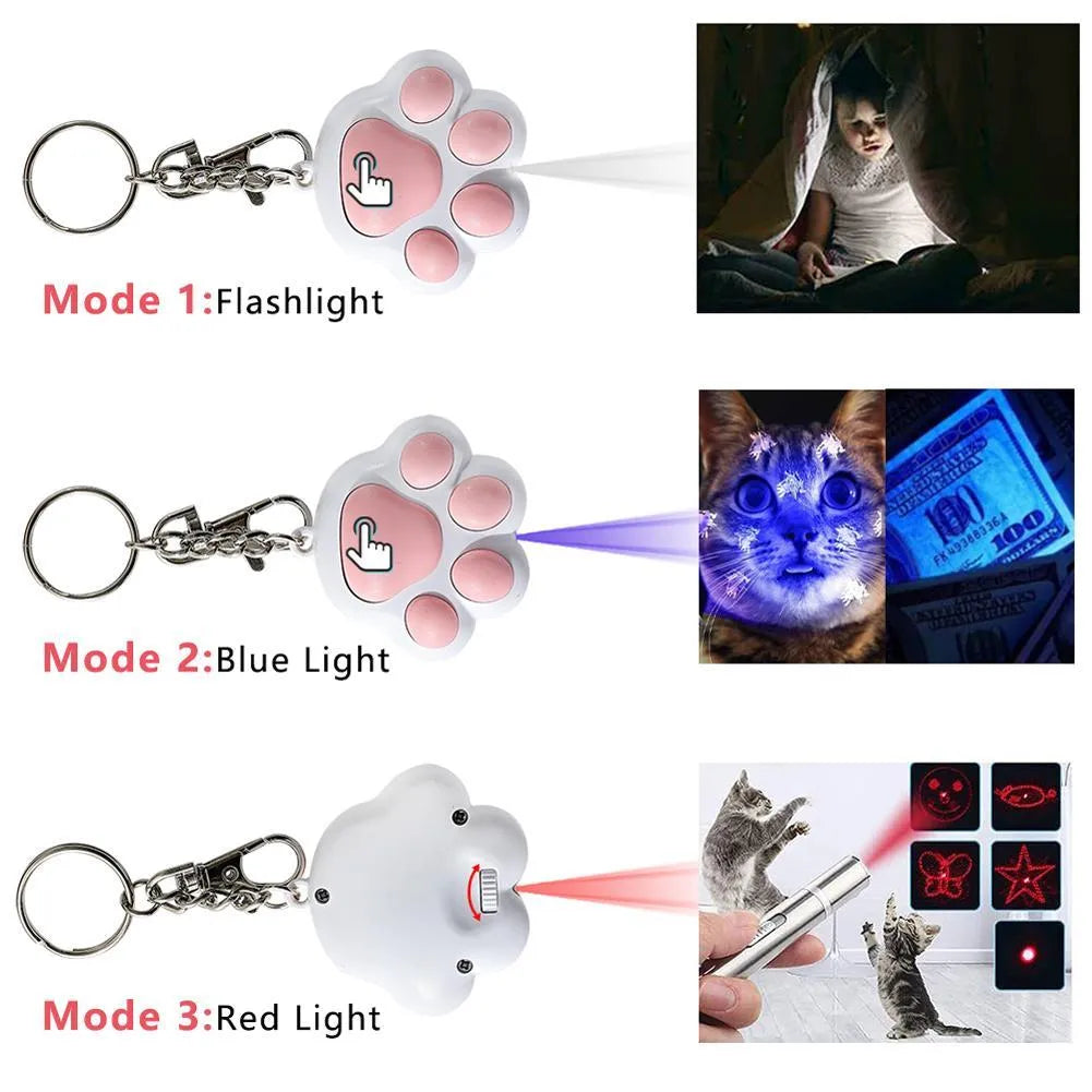 Pink and black USB rechargeable cat infrared teaser toy with keychain attachment