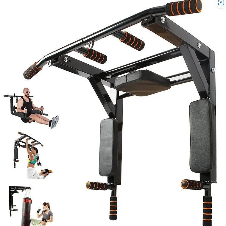 Black wall mounted single parallel pull-up bars and sandbag rack fitness equipment