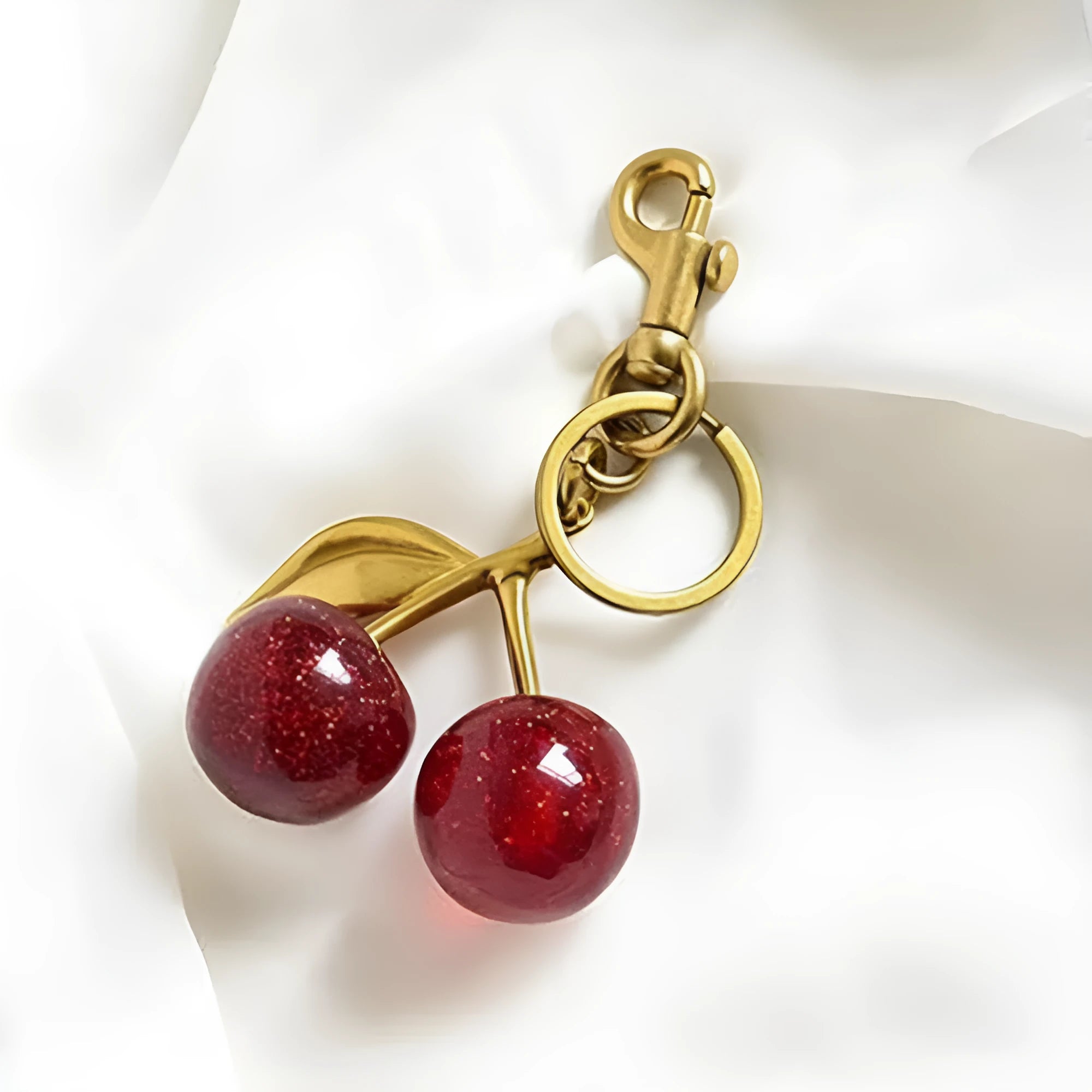 Red zinc alloy cherry pendant key ring for car keys and bag decoration