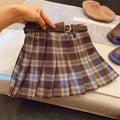 Children's plaid pattern pleated skirt in A-line style with cotton blend fabric