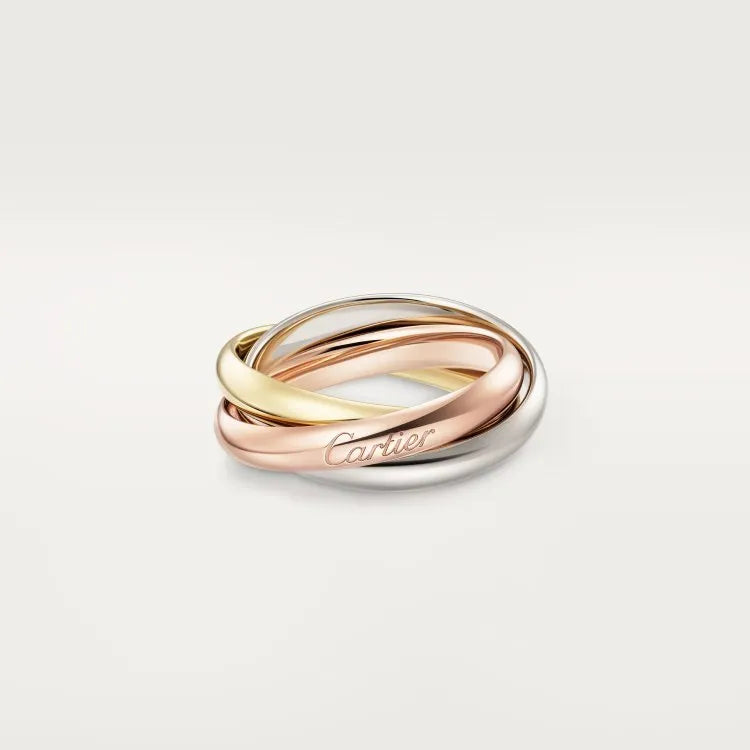 Silver geometric couple ring set with diamond accents on a U-shaped band.