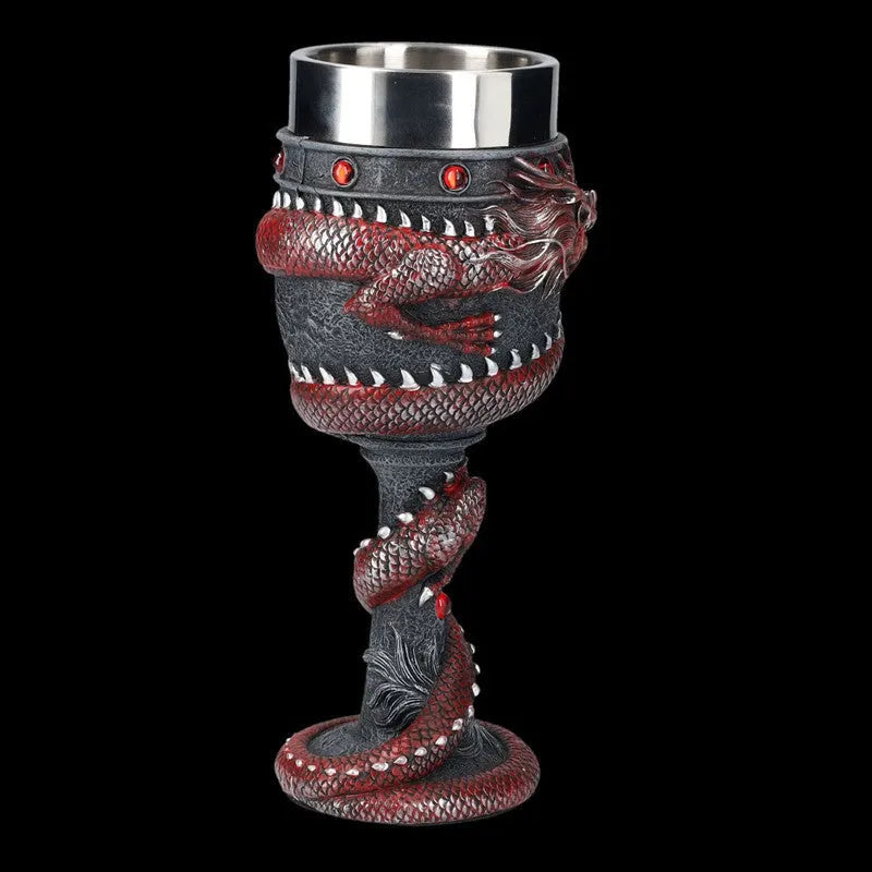 Red wine glass with Chinese dragon 3D engraving on stainless steel