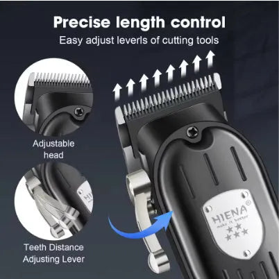 Black professional hair clipper set with LCD display and aluminium foil shaver