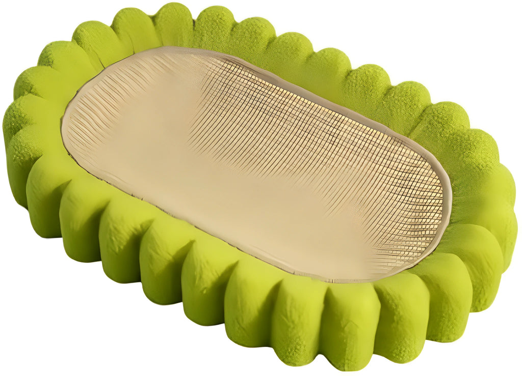 Green oval cat scratch pad bowl made from sisal measuring 650x420x100mm