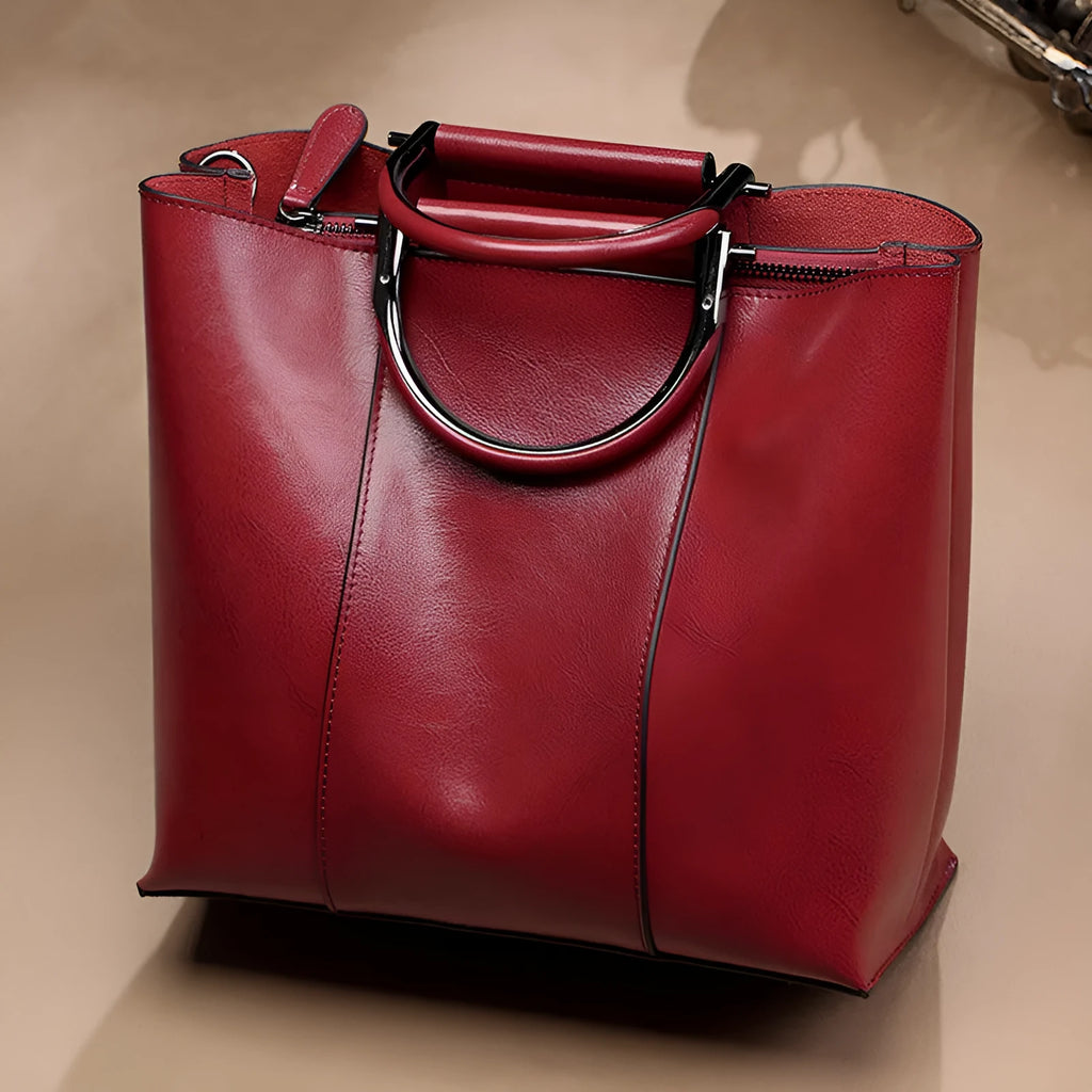 Handmade black genuine leather women's messenger bag with sandwich pocket, 26x25x11cm, two-layer cowhide