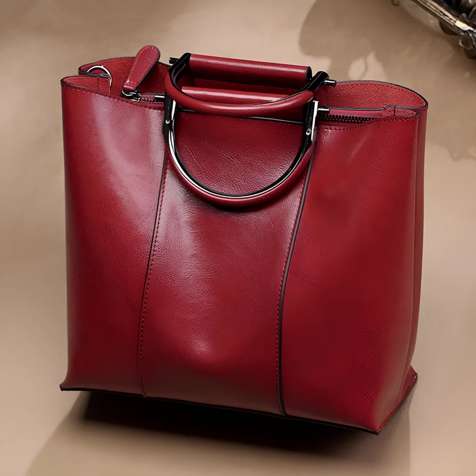 Handmade black genuine leather women's messenger bag with sandwich pocket, 26x25x11cm, two-layer cowhide