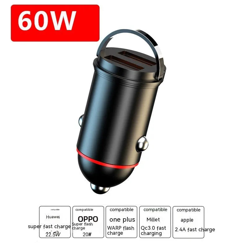 Black zinc alloy 200W car charger showing USB ports and compact design