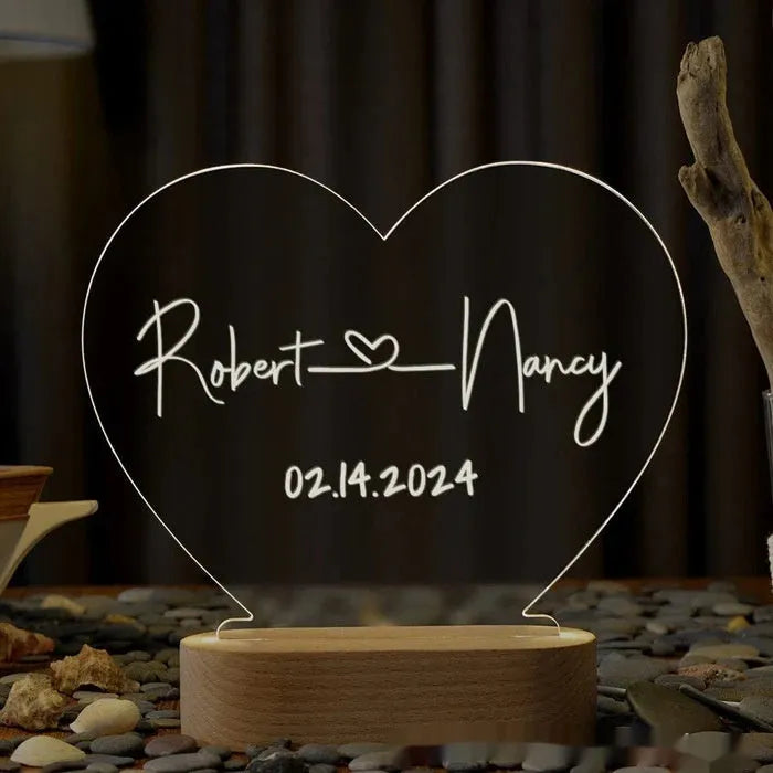 Custom names and date night light with 20cm acrylic plate and LED base