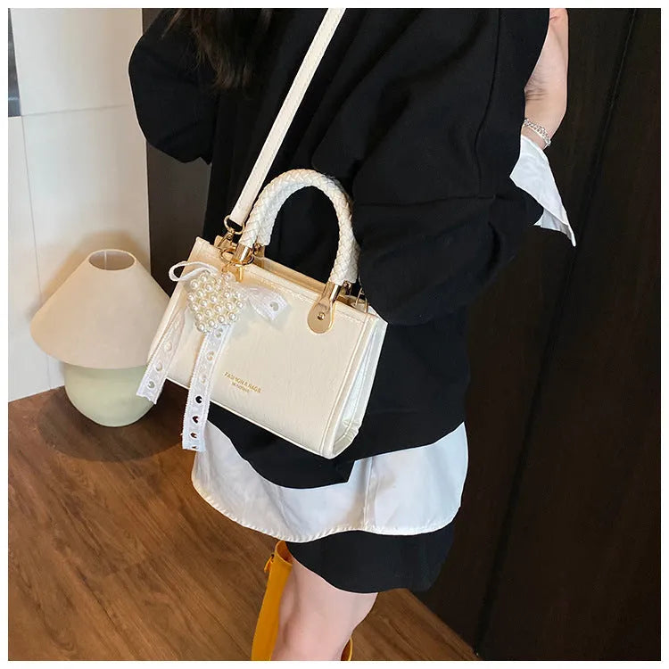 PU crossbody small square bag in horizontal square shape with spliced design