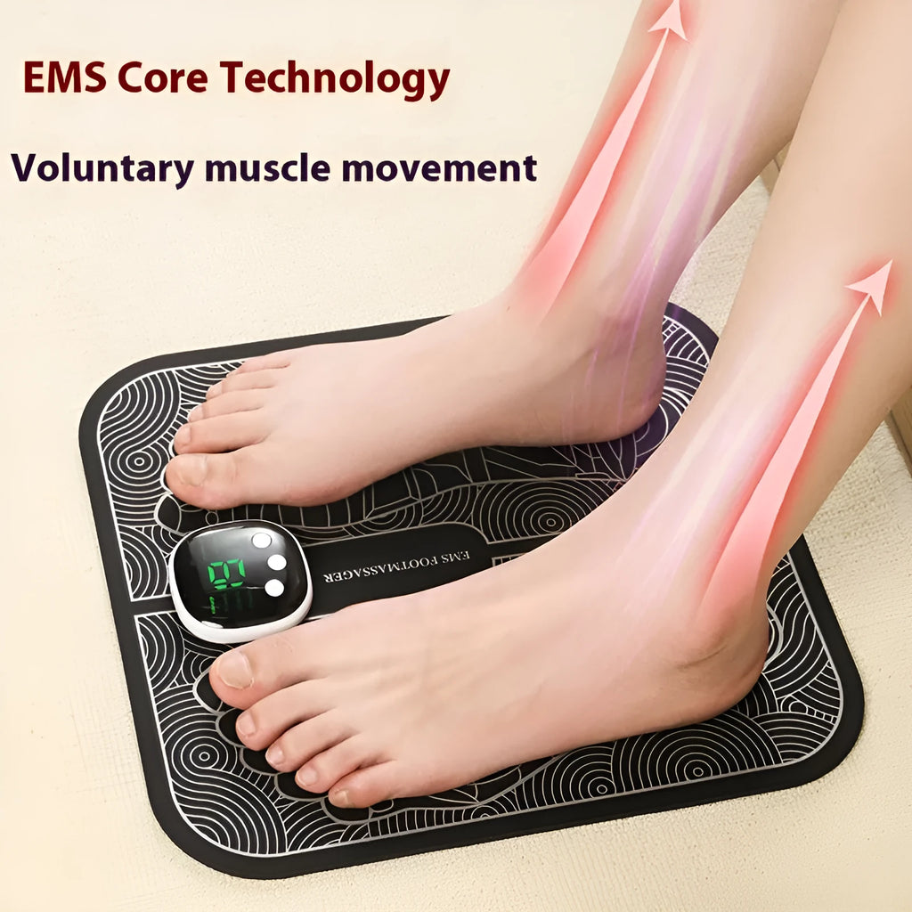 Reflexology foot massager mat with USB charging port and push-button controls