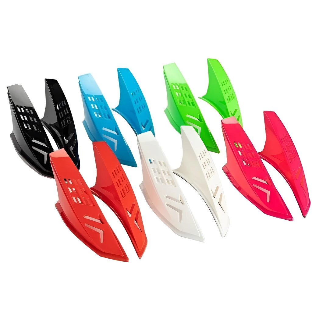 A pair of black decorative horns for a children's helmet with 3M adhesive backing.