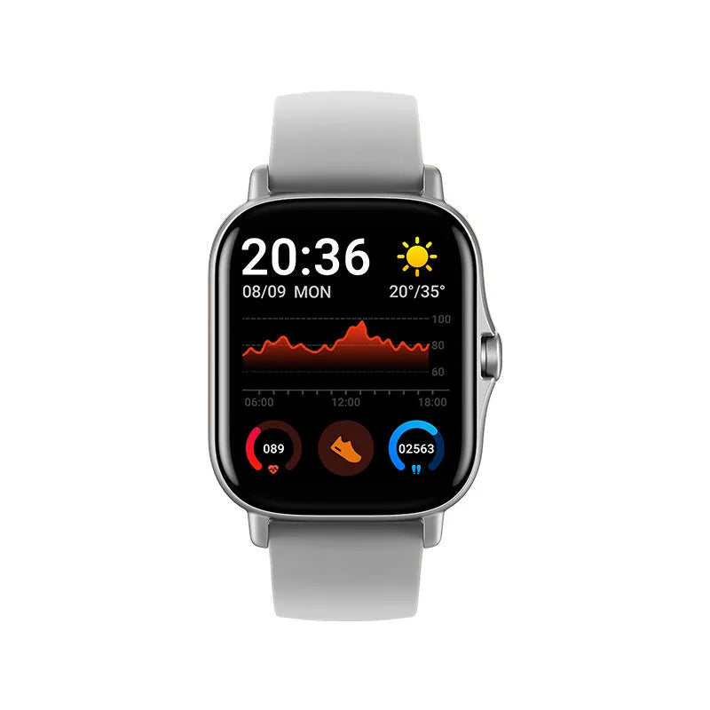 GT20 smart watch with 1.75-inch touch screen and silicone band on wrist