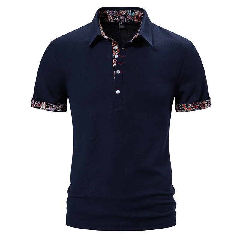 Men's cotton blend polo shirt with colour stitching on turnover collar in white, black or navy blue