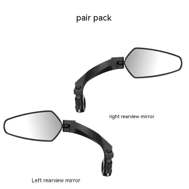 Black rotatable bicycle rearview mirror made of PMMA acrylic for mountain and road bike safety.