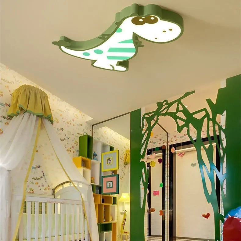 Cartoon dinosaur ceiling light with PVC shade in green colour, 48cm diameter