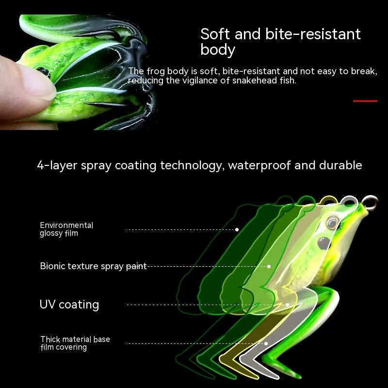 Bionic Real Thunder Frog Snake Head Luya fishing lure with double hooks in grass green colour