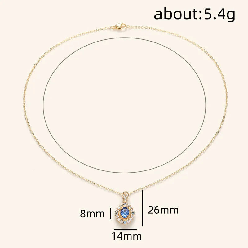Women's mixed gem inlaid pendant necklace with adjustable copper box chain in yellow gold colour