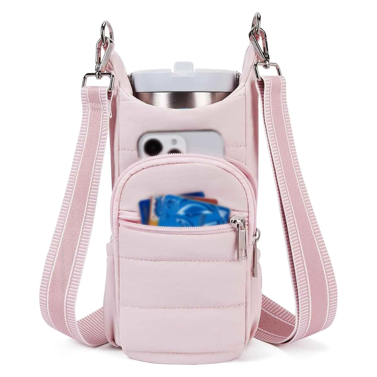 Kettle-shaped cycling water bottle bag in black colour mounted on bicycle handlebars